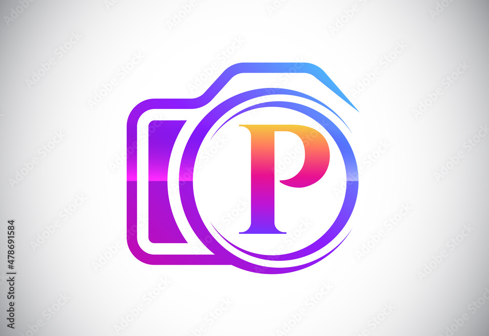 Initial P monogram letter with a camera icon. Logo for photography business, and company identity Initial P monogram letter with a camera icon. Logo for photography business, and company identity