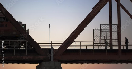 A freight train stopped at the US-Mexico border on the international rail bridge in Del Rio, Texas waits for a replacement crew from Piedras Negras, Mexico to arrive at first light. photo