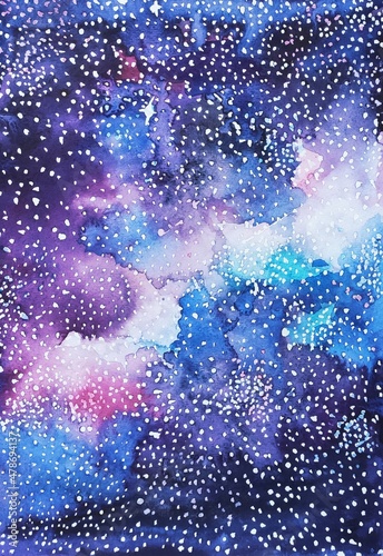 Space landscape in watercolor. Milky Way