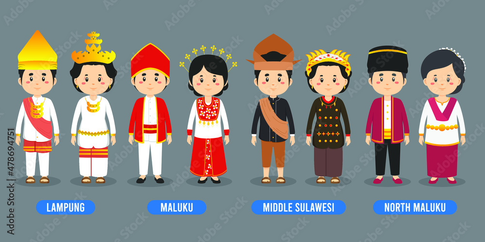 Character in Different Indonesian Traditional Costumes Stock Vector ...