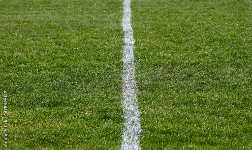 The surface of a football field with clipped grass.