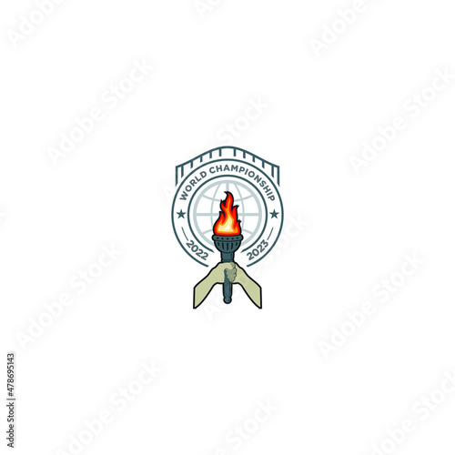 Logo concept of a burning torch being held in two hands, perfect for sports icons or other competitions
