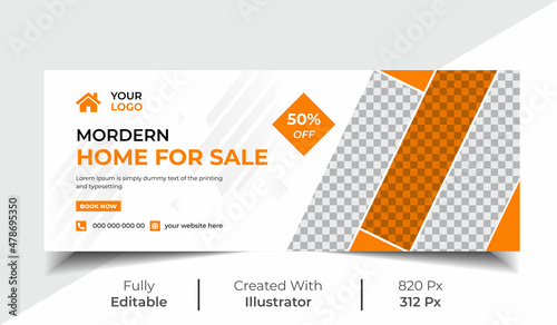 Mordern home for sale facebook cover design template