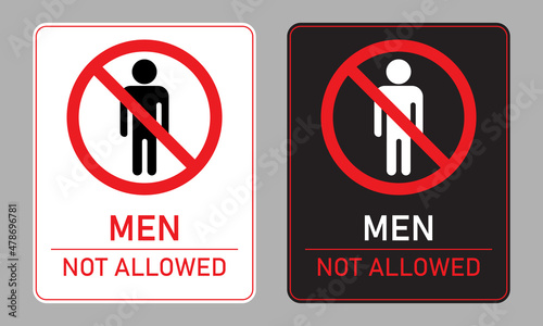 Poster of no men are allowed to enter. Symbol of man no entry in black and white background color with text