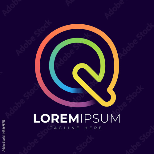 Letter q logo design template. Creative modern trendy q typography and colorful gradient.