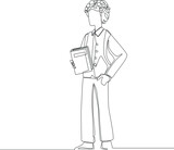 Single continuous line drawing of young man Ready to school. concept one line draw design graphic vector illustration.