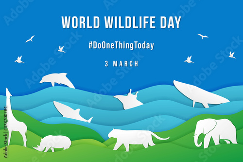 world wildlife day design in paper art style. paper cut design background wildlife