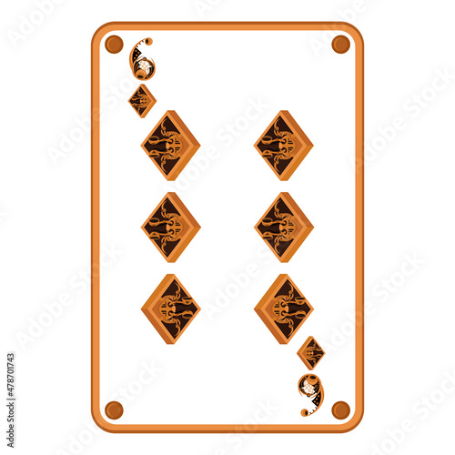 Six of diamonds in the style of mechanical steampunk. Vector illustration.