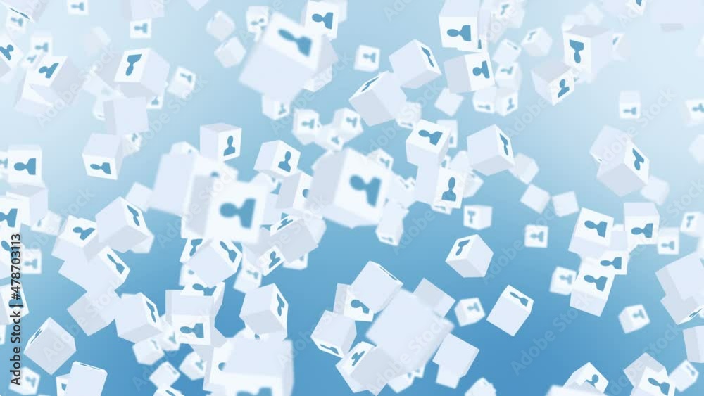 Many cubes with people floating on blue background. Remote project concept. Business symbol of online meeting. Loop animation. Many cubes with people floating on blue background. Remote project concept. Business symbol of online meeting. Loop animation.