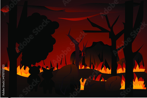 Canvas Print illustration of forest fire in a place with dry trees and cracked soil lack of w