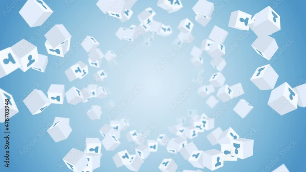 Many cubes with people floating on blue background. Remote project concept. Business symbol of online meeting. Loop animation. Many cubes with people floating on blue background. Remote project concept. Business symbol of online meeting. Loop animation.