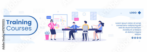 Business Online Training, Seminar or Courses Banner Template Flat Illustration Editable of Square Background for Social media or Greetings Card