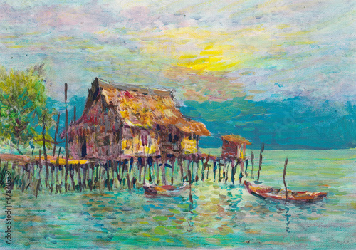 House on stilts hand painting oil painting