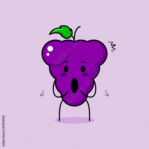 cute grape character with impressed expression and mouth open. green and purple. suitable for emoticon, logo, mascot and icon