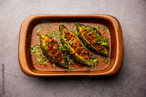 Fényképezés Bharwa Karela masala or stuffed bitter melon curry
