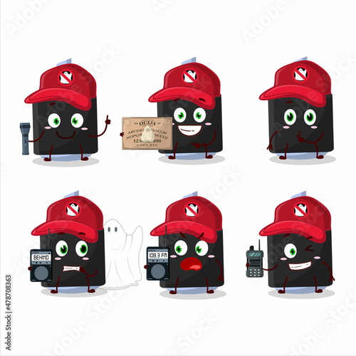 Ghost hunter cartoon blue highlighter character using camera