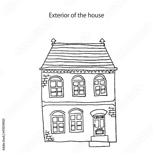 Exterior of the house handdrown,handwriting illustration vector art,outline icon