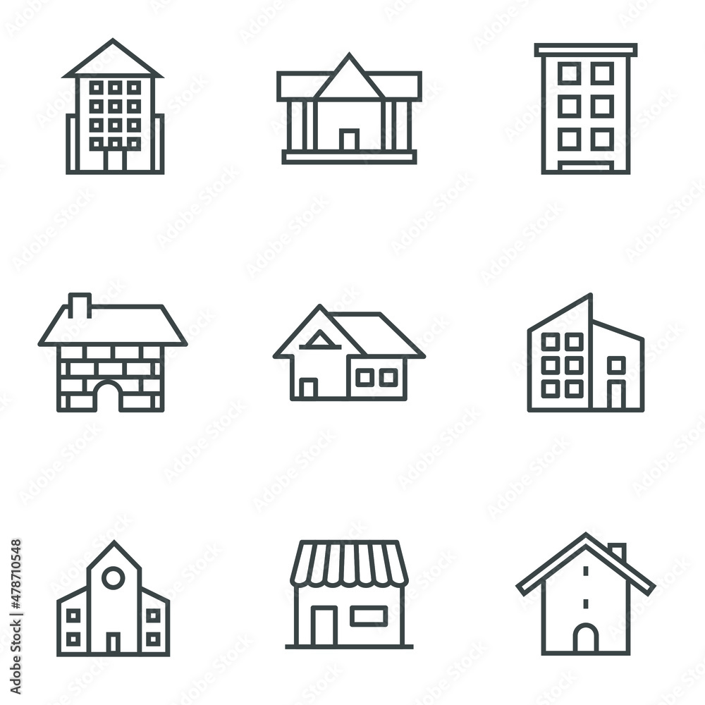 Set of home icon vector illustrator. House linear line symbol.
