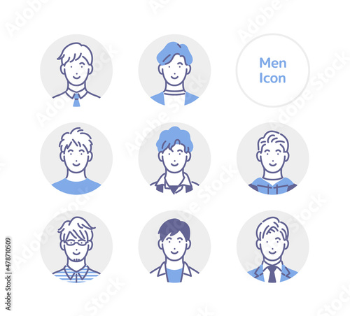 若い男性の丸アイコンセット