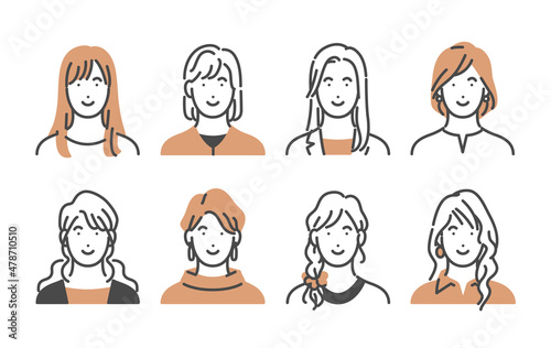 笑顔の女性の上半身セット
