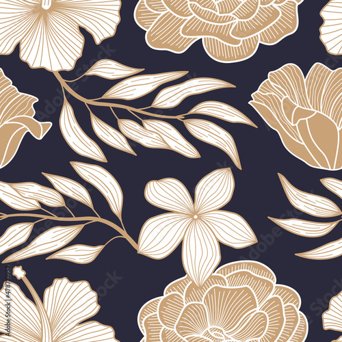 Floral seamless pattern with leaves. tropical background