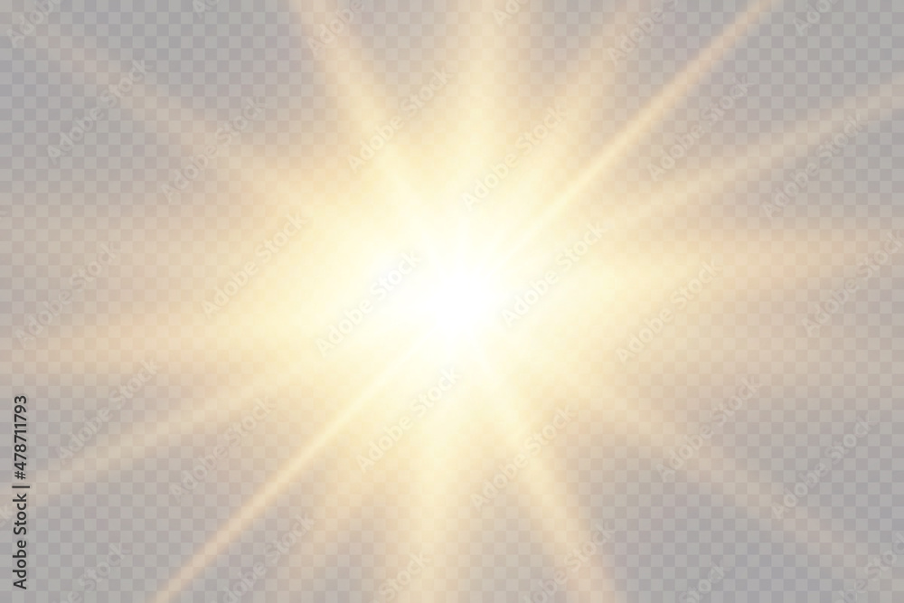 Obraz premium Light effect. Golden bright star, yellow sun. Starlight.