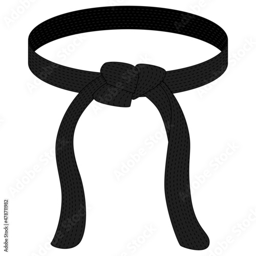 Karate belt black color isolated on white background. Icon of Japanese martial