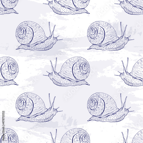 Seamless pattern snail. Drawing sketch style hand draw.