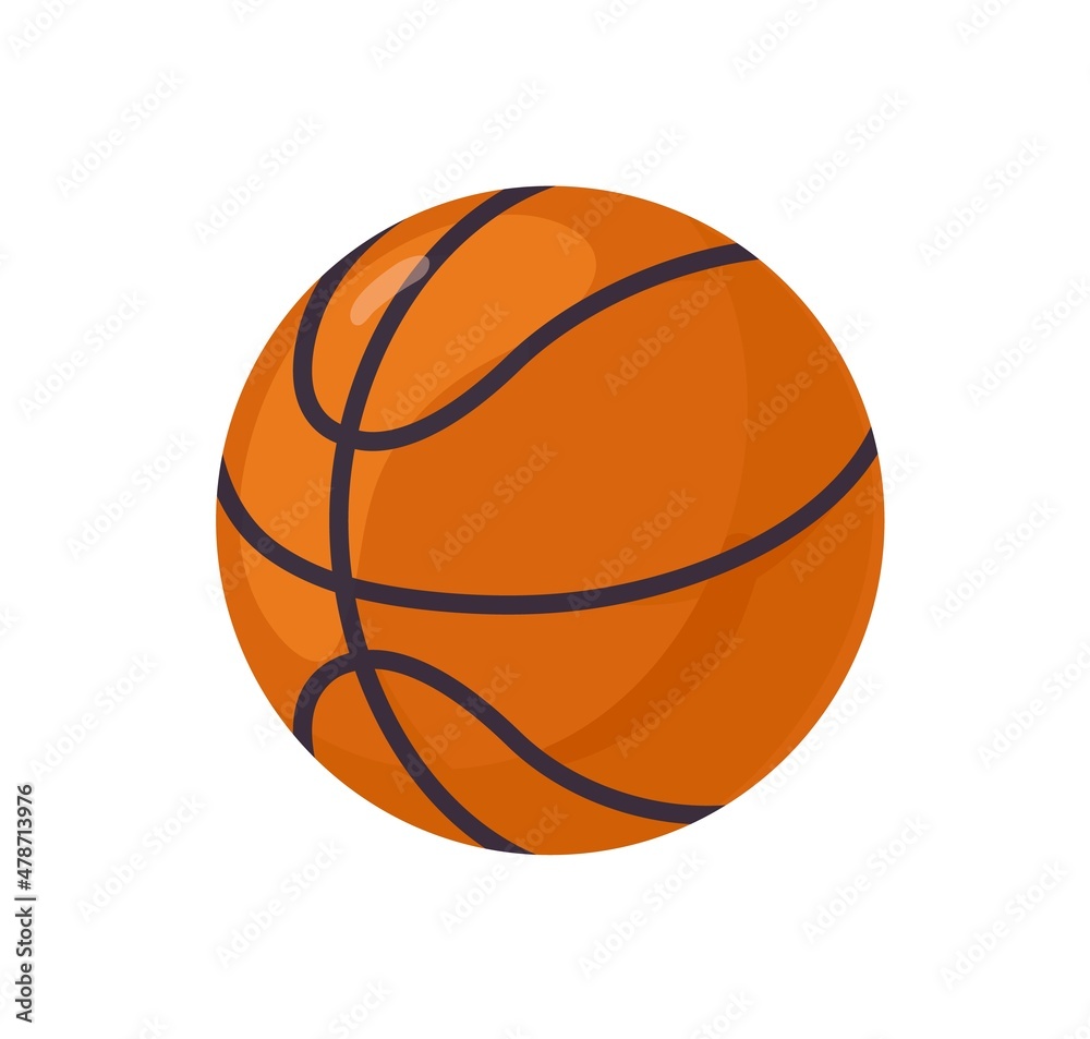 Basketball ball icon. Round orange sports equipment for professional game. Leather object for playing. Realistic flat vector illustration isolated on white background