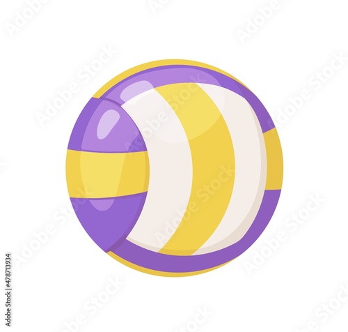 Volleyball ball icon. Leather round object for playing sports game. Tricolor striped equipment. Realistic flat vector illustration isolated on white background