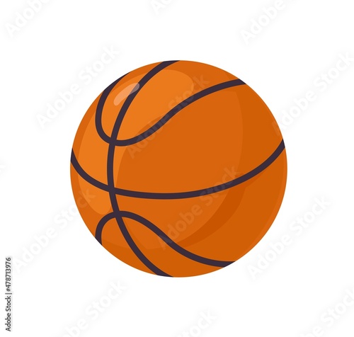 Basketball ball icon. Round orange sports equipment for professional game. Leather object for playing. Realistic flat vector illustration isolated on white background