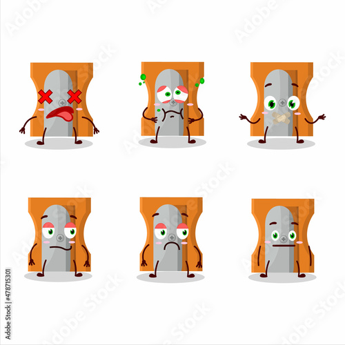 orange pencil sharpener cartoon character with nope expression