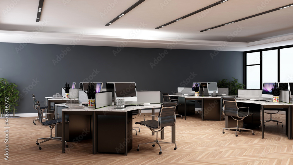 office room with blank wall 3d design interior