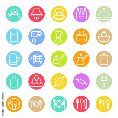 Circle color outline icons for food.