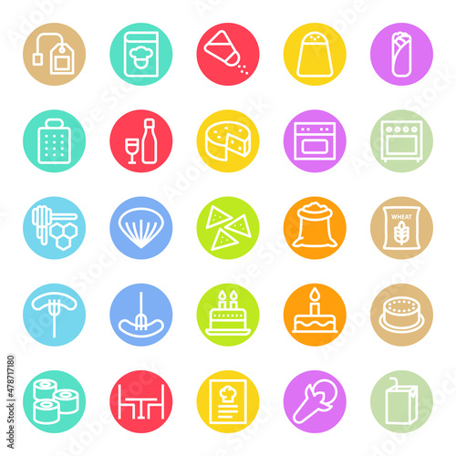 Circle color outline icons for food.
