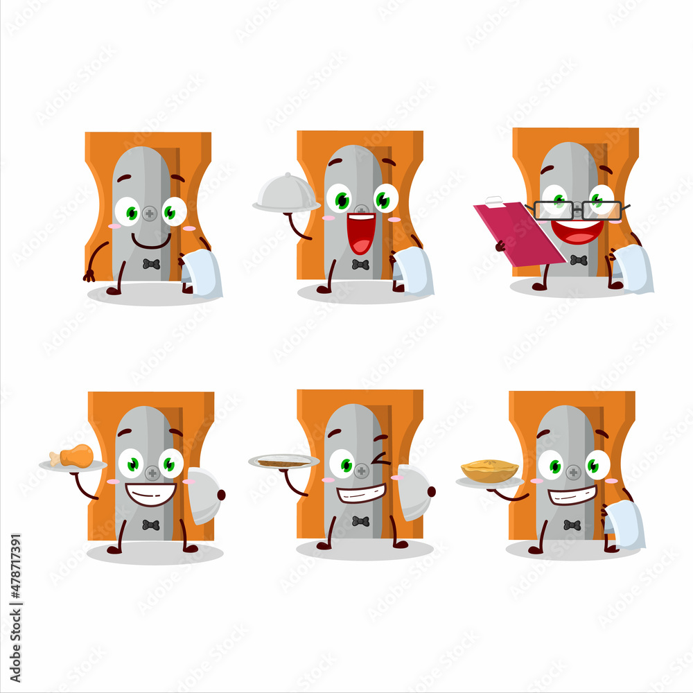 happy orange pencil sharpener waiter cartoon character holding a plate happy orange pencil sharpener waiter cartoon character holding a plate