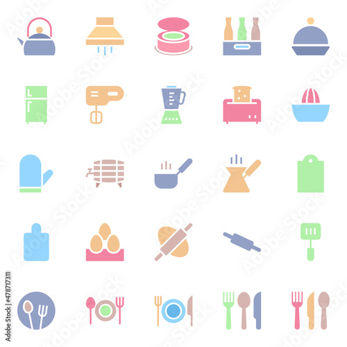 Flat color icons for food.