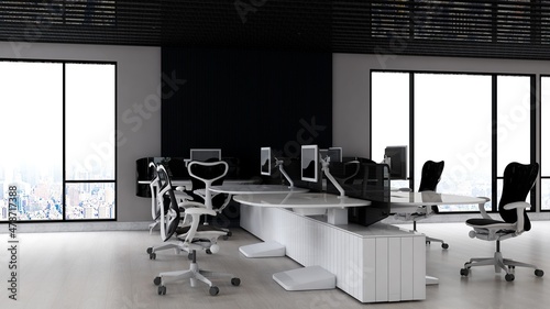 office room with blank wall 3d design interior