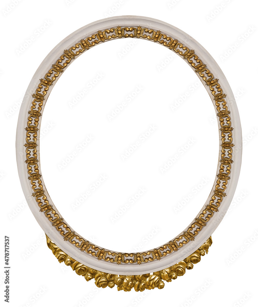 Golden frame for paintings, mirrors or photo isolated on white background. Design element with clipping path