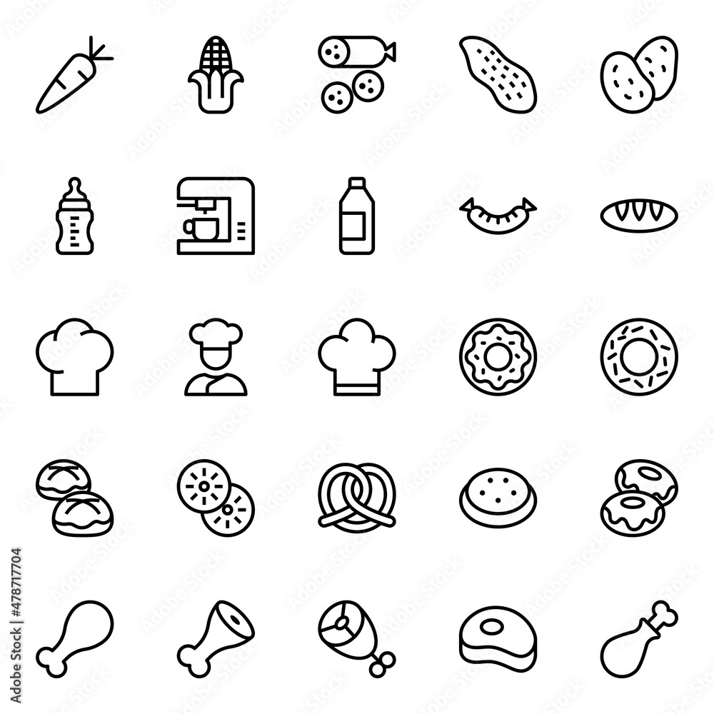 Fototapeta premium Outline icons for food.