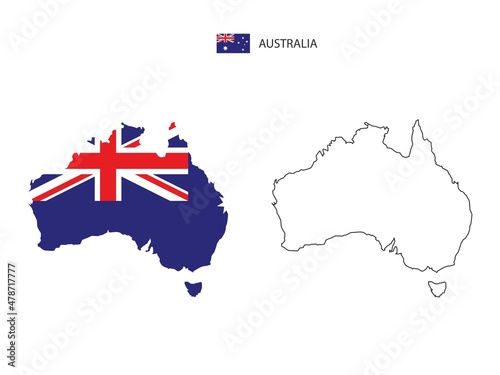 Australia map city vector divided by outline simplicity style. Have 2 versions, black thin line version and color of country flag version. Both map were on the white background.