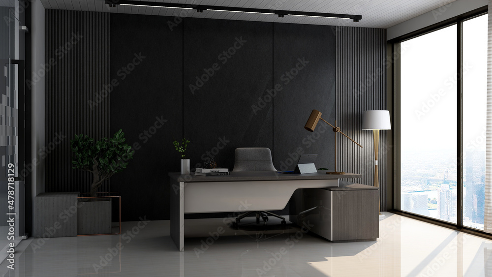 3d office minimalist room with wooden design interior 3d office minimalist room with wooden design interior