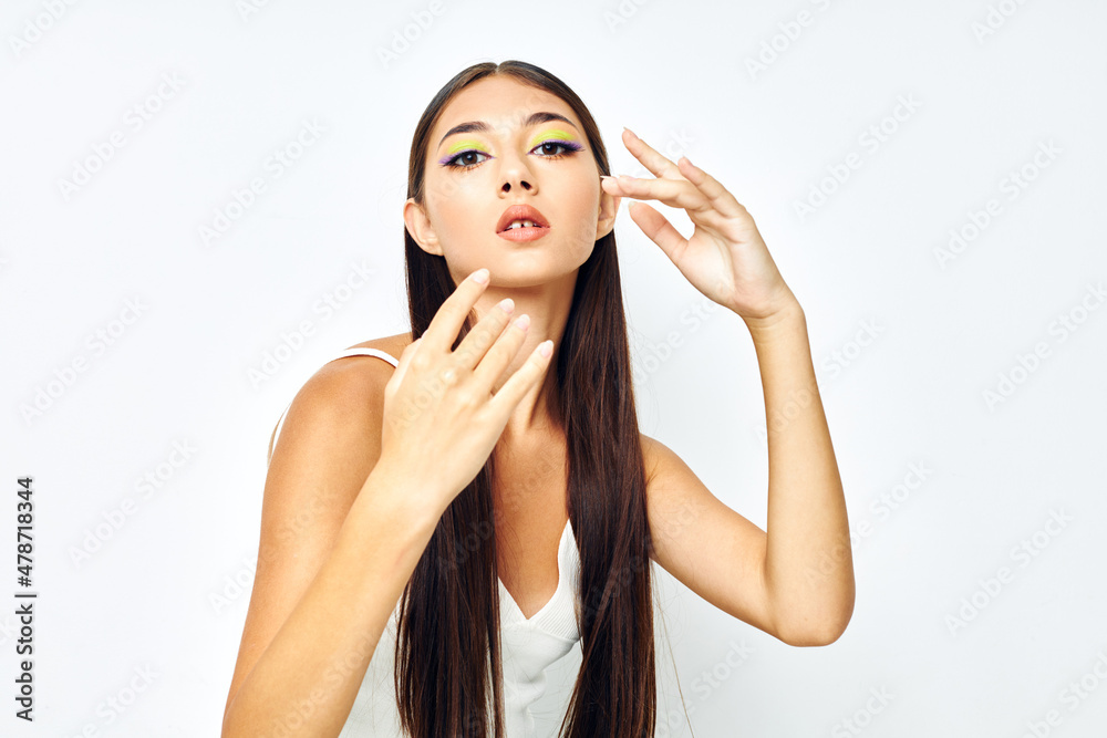 Fototapeta premium beautiful brunette attractive look fashion posing studio model unaltered