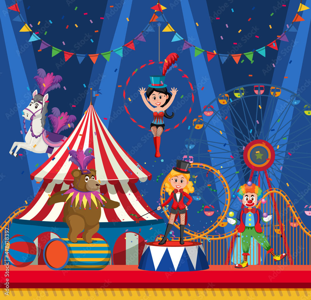 Circus animal and clown performance Stock Vector | Adobe Stock