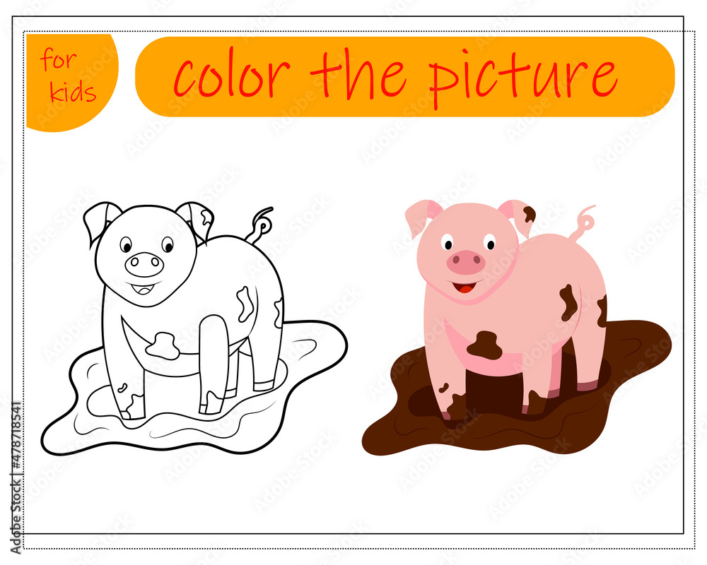 Fototapeta premium Coloring book for kids, color in the pattern of pigs. Vector isolated on a white background.