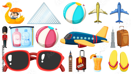 Set of summer vacation objects and elements