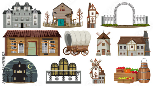 Set of abandoned houses and buildings