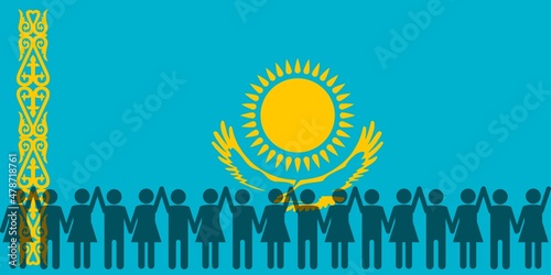 National flag of Kazakhstan. The concept of protest, demonstration, revolution, political crisis, unification, rallying. Vector illustration.