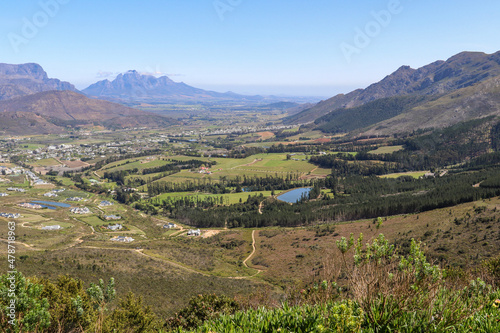 view of franschhoek valley from franschhoek pass photo