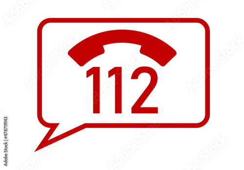 Icono de bocadillo con teléfono rojo de urgencias con 112.